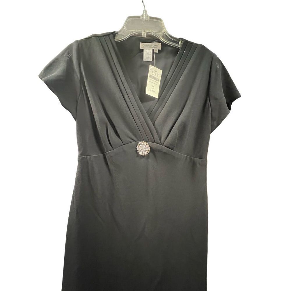 NWT Coldwater Creek LBD Chiffon Black Dress Rhinestone Diamond Brooch 6 Petite - Picture 13 of 14